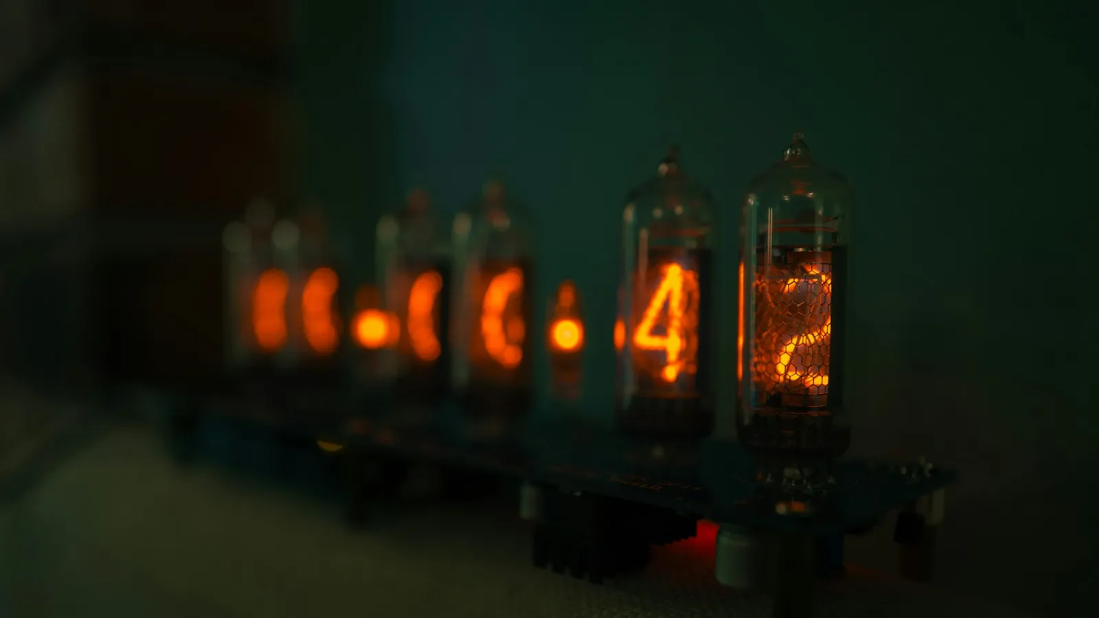 Close-up of a circuit board in low light
