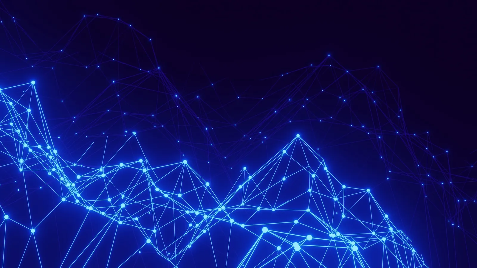 Abstract blue network of connected nodes on a dark background