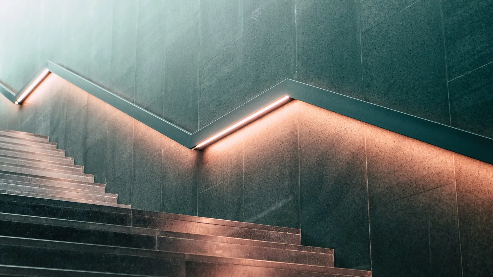 Abstract architectural staircase in low light