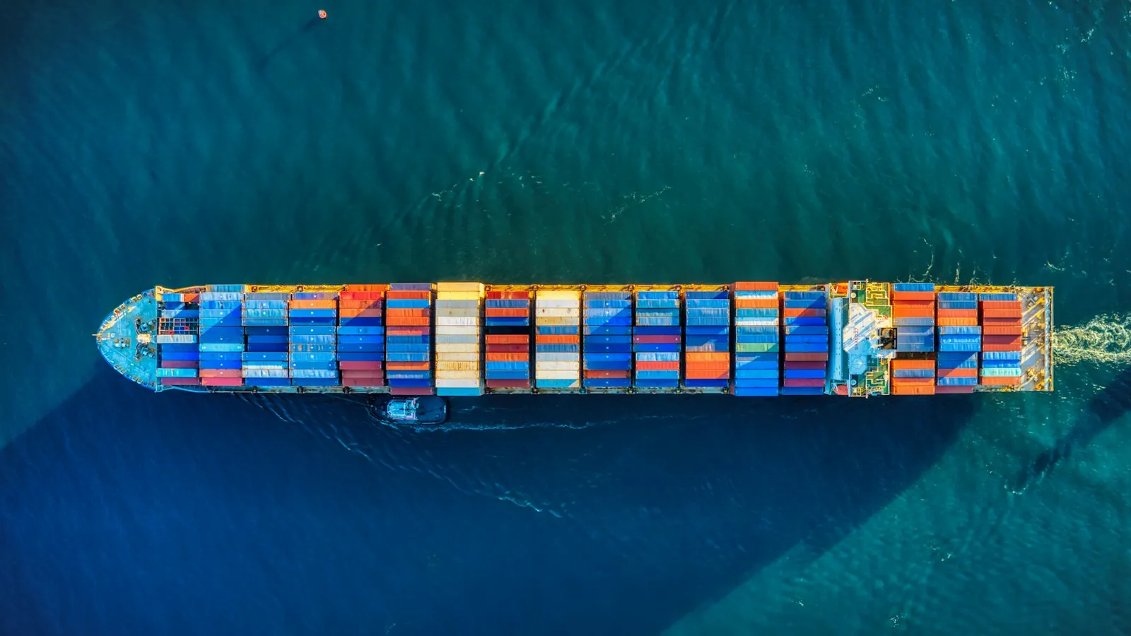 Stacked shipping containers viewed from above